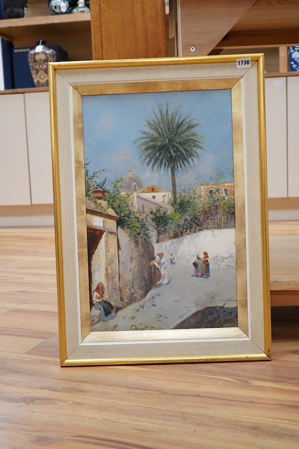 Oscar Ricciardi (Italian, 1864-1935), North African street scene with figures, signed, oil on canvas, 52 x 32cm